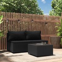 3-delige Loungeset met kussens poly rattan zwart
