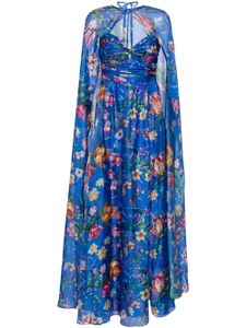 Marchesa Notte robe longue à fleurs - Bleu