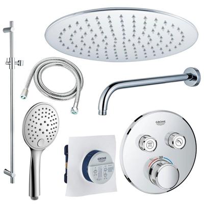 GROHE Grohtherm Regendoucheset opbouw - 2 functies - met Fortifura hoofddouche 20 cm - ronde handdouche - wandarm - glijstang 90 cm - chroom sw105953 SW104917  SW696254 SW496814 SW767373 SW76