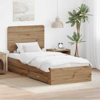 Bedframe met hoofdeinde Artisan Eiken 90 x 190 cm Bewerkt hout