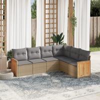 6-delige Loungeset met kussens poly rattan beige