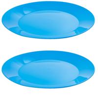 Ontbijtbordjes - 12x st - blauw - 21 cm - hard kunststof - dinerborden - camping bordjes