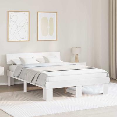 Bedframe met hoofdeinde Wit 140 x 200 cm Massief grenenhout