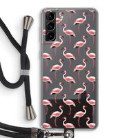Flamingoprint groen: Samsung Galaxy S21 Plus Transparant Hoesje met koord