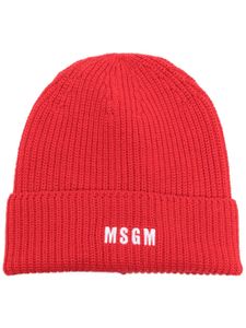 MSGM bonnet en maille à logo brodé - Rouge