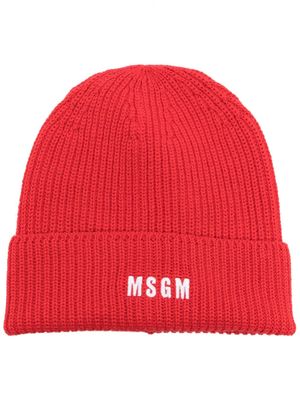 MSGM bonnet en maille à logo brodé - Rouge