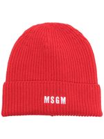 MSGM bonnet en maille à logo brodé - Rouge - thumbnail