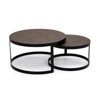 Salontafelset 'Saar' rond 80 en 60cm, kleur zwart / lederlook bruin