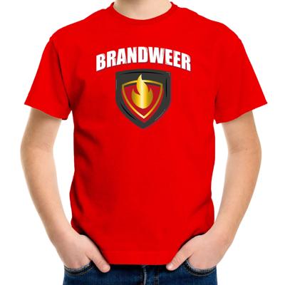 Brandweer met embleem verkleed t-shirt - carnaval outfit - rood - voor kinderen Brandweer met embleem verkleed t-shirt - carnaval outfit - rood - voor kinderen