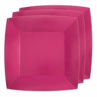 10x stuks feest bordjes fuchsia roze - karton - 23 cm - vierkant