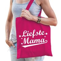 Liefste mama cadeau tas roze katoen - Feest Boodschappentassen