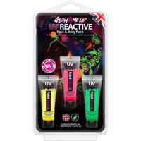 Face/Body paint set - roze/groen/geel - 3x13 ml - black light - schmink/make-up - waterbasis