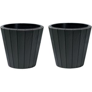 Set van 2 stuks grijze bloempotten/plantenpotten hout-look rond 40 cm