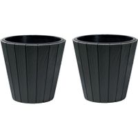 Set van 2 stuks grijze bloempotten/plantenpotten hout-look rond 40 cm