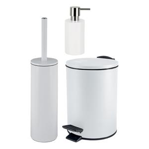 Badkamer accessoires set - WC-borstel/pedaalemmer/zeeppompje - metaal/keramiek - ivoor wit