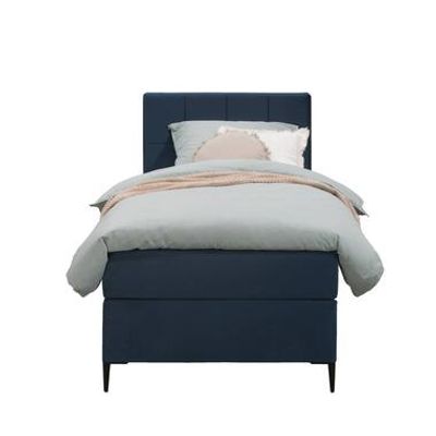 Boxspring Liv geblokt - blauw - 90x200 cm - slanke poot - Leen Bakker