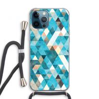 Gekleurde driehoekjes blauw: iPhone 12 Pro Transparant Hoesje met koord Gekleurde driehoekjes blauw: iPhone 12 Pro Transparant Hoesje met koord