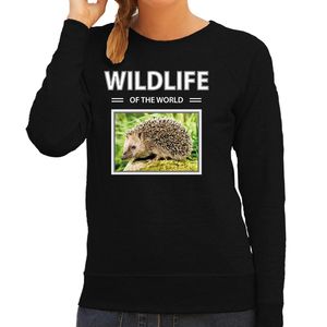 Egel sweater / trui met dieren foto wildlife of the world zwart voor dames