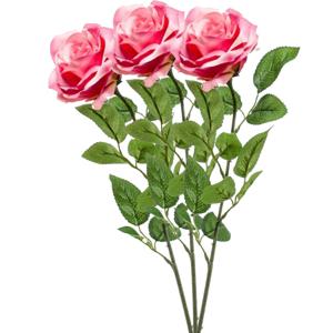 Kunstbloem roos Marleen - 3x - roze - 63 cm - decoratie bloemen