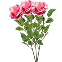 Kunstbloem roos Marleen - 3x - roze - 63 cm - decoratie bloemen - thumbnail