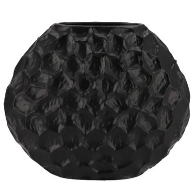 DK Design Bloemenvaas Inga Jada - plat model - zwart - 25,5 x 12 cm - moderne vaas - schub motief