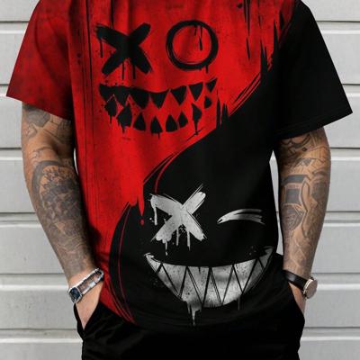 Bon&Bon Men's Plus Size Graphic Print T-Shirt - Loose Fit Colorblock Tee Red / 2XL