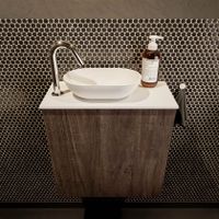 Mondiaz Fowy toiletmeubel 50cm dark brown met blad en waskom talc links 1 kraangat