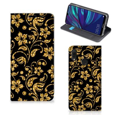 Huawei Y7 hoesje Y7 Pro (2019) Smart Cover Gouden Bloemen Huawei Y7 hoesje Y7 Pro (2019) Smart Cover Gouden Bloemen