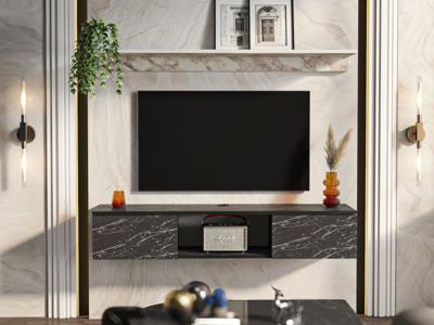 Tv-meubel met wandplank ELIAME 2 deuren marmer zwart