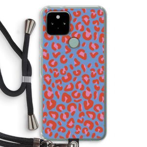 Leopard blue: Pixel 5 Transparant Hoesje met koord