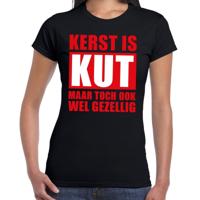 Foute Kerst t-shirt - Kerst is kut maar toch ook wel gezellig - zwart - voor dames - kleding