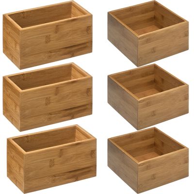 Opbergkistjes/organisers bamboe - 6x stuks - 18x18x9,5 cm en 18x9.5 cm