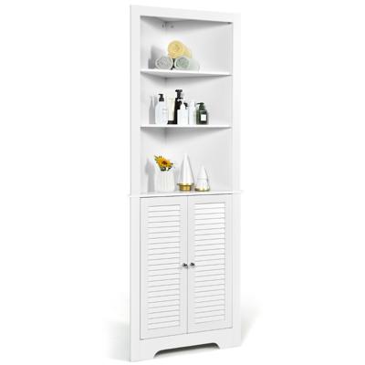 Hoekbadkamermeubel met 3 Open Planken & 2 Louvredeuren Hoekbadkamermeubel Hoge Kast Wit
