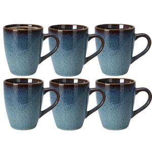 Koffiemokken Pompei - 6x stuks - Keramiek - blauw - 350 ml - 9 x 11 cm - old stone look