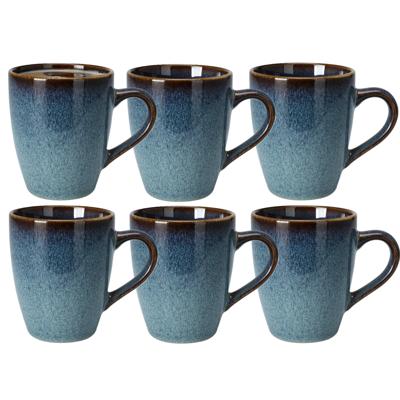 Koffiemokken Pompei - 6x stuks - Keramiek - blauw - 350 ml - 9 x 11 cm - old stone look