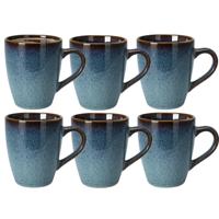 Koffiemokken Pompei - 6x stuks - Keramiek - blauw - 350 ml - 9 x 11 cm - old stone look