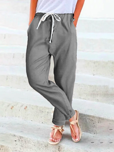 Loose Cotton Solid Casual Pants