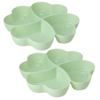 Snackschaal / serveerschaal bloem - 2x - met vakverdeling - groen - kunststof - D32 cm - Serveerscha