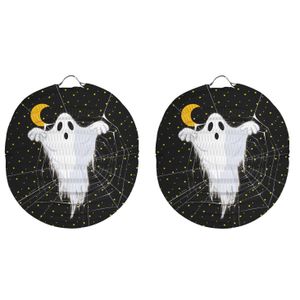 3x stuks ronde lampion 22 cm spook zwart