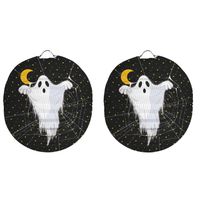 3x stuks ronde lampion 22 cm spook zwart - thumbnail