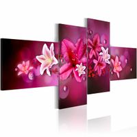 Schilderij - Lelies en parels ,roze wit ,  4 luik