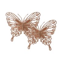 Decoris vlinders op clip - 2x stuks -lichtroze - 13 cm - glitter - thumbnail