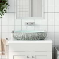 VidaXL Opzetwasbak ovaal 59x40x15 cm keramiek grijs en blauw VidaXL Opzetwasbak ovaal 59x40x15 cm keramiek grijs en blauw