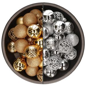 74x stuks kunststof kerstballen mix van zilver en goud 6 cm - Kerstbal