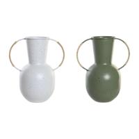 Vaas DKD Home Decor 20 x 13 x 24 cm Metaal Terra cotta Wit Groen (2 Stuks)