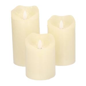 LED kaarsen/stompkaarsen - set van 3x - creme wit - wax - met timer