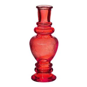 Kaarsen kandelaar Venice - gekleurd glas - ribbel koraal rood - D5,7 x H15 cm