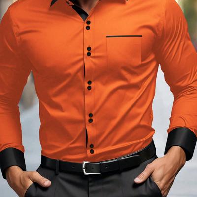 Bon&Bon Men's Khaki Casual Shirt - Long Sleeve Colorblock Polyester Orange / L