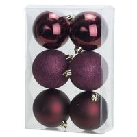 6x stuks kunststof kerstballen aubergine roze 8 cm mat/glans/glitter - Kerstbal - thumbnail