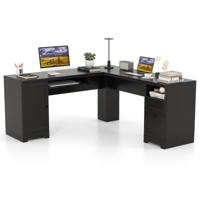 168 cm L-Vormig Computerbureau Ruim Hoekbureau met Lades Kast en Toetsenbordlade Bureautafel voor Thuiskantoor Zwart